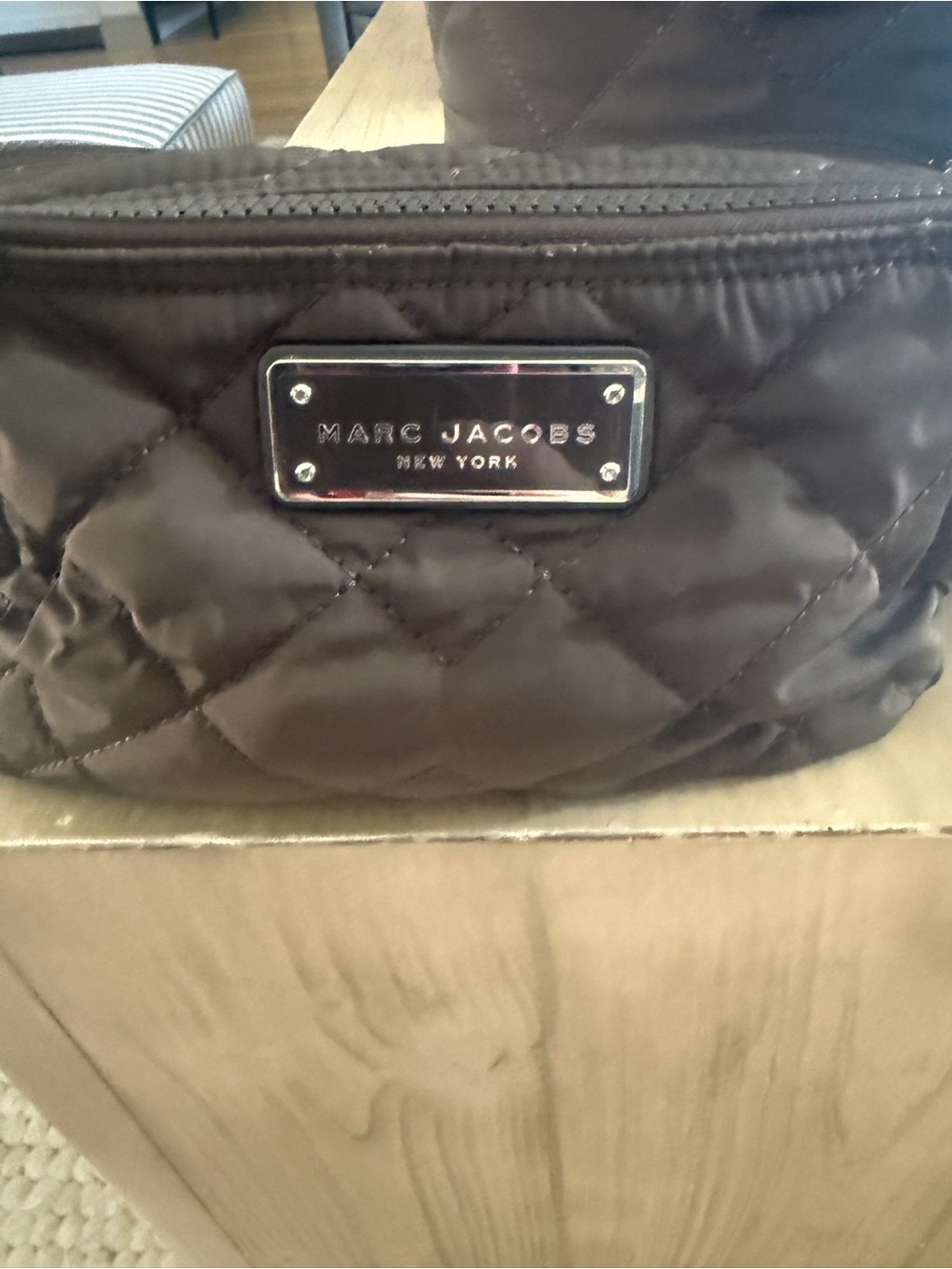 Marc Jacobs Quilted Black Nylon Cosmetic Case with Metal Logo Plate